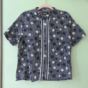 Vintage‎ 90s Tomato Navy Blue Polka Dot Floral Button Up Made in Australia Sheer
